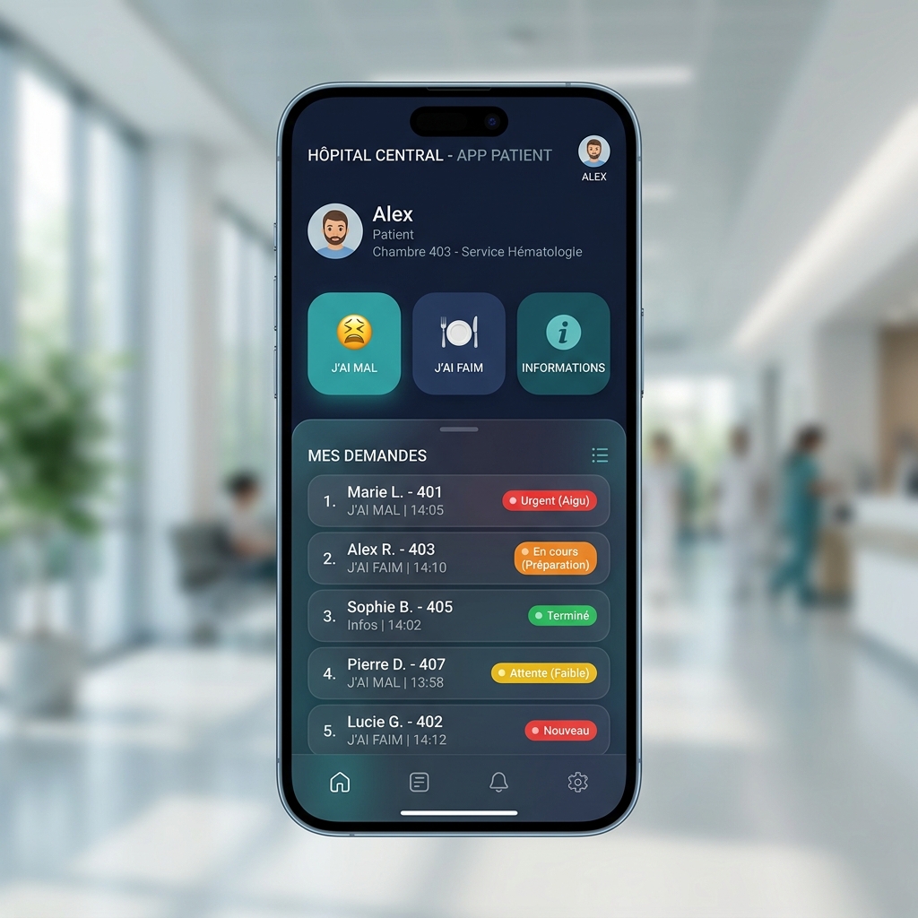 Interface de l'application Hospitalink pour patient